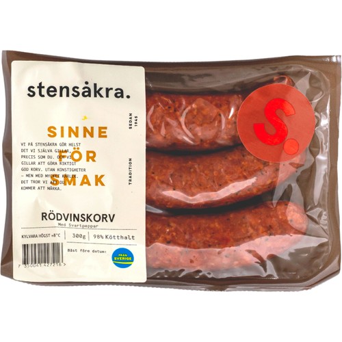 Rödvinskorv med svartpeppar 98% Kötthalt 300g Stensåkra