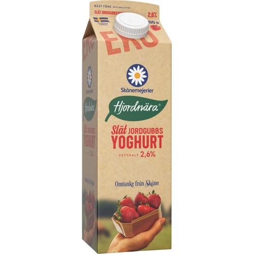 Yoghurt Jordgubb Slät 3% 1000g KRAV Skåne Hjordnära
