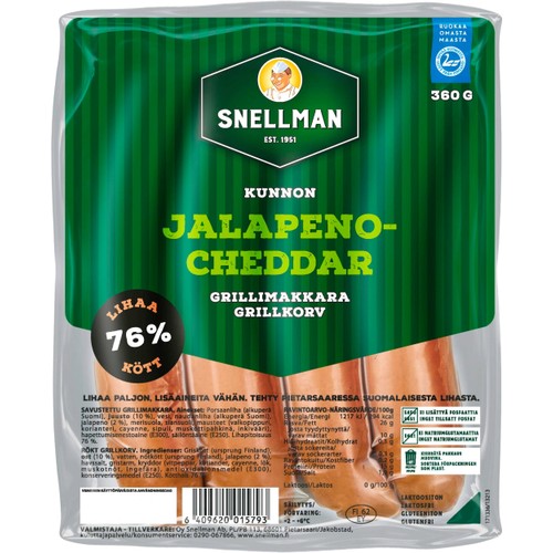 Grillkorv Riktig Jalapeno & Cheddar 360g Snellman