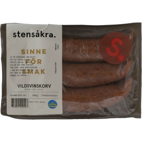 Vildsvinskorv 78% Kötthalt 300g Stensåkra