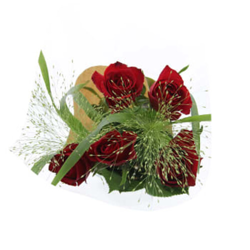 Bukett Valentin klassisk med 5 röda rosor 50cm