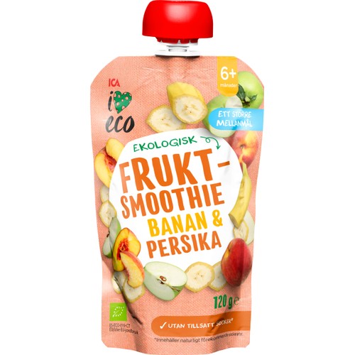 Fruktsmoothie Banan & persika 6m 120g ICA I love eco