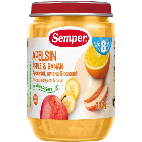 Apelsin äpple & banan Från 8m 190g Semper