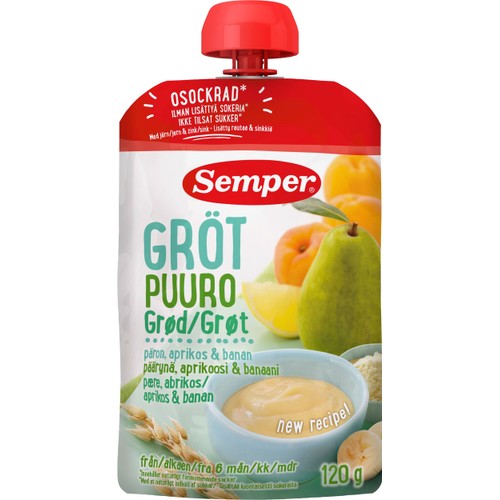 Gröt med päron, aprikos & banan 6m 120g Semper