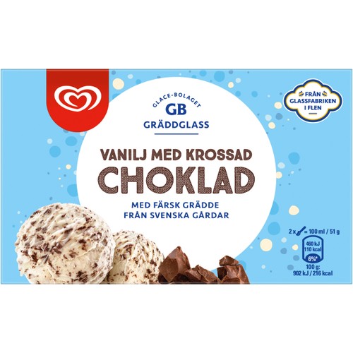 Glass Vanilj krossad choklad 500ml GB Gräddglass