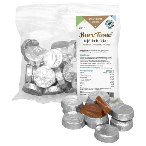 Mjölkchoklad mynt i silverfolie 200g Sure Taste