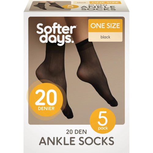 Ankelstrumpa 20den onesize 5p svart Softer Days