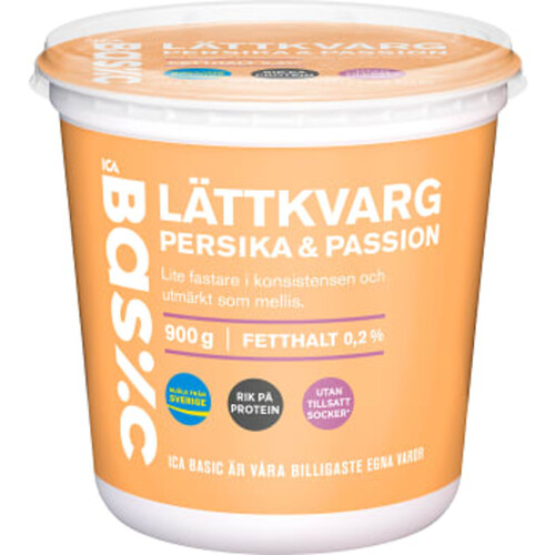 Kvarg Persika & Passion 0,2% 900g ICA Basic