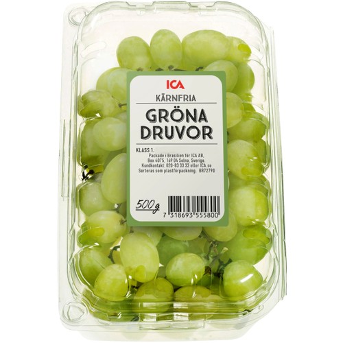 Druvor Thompson Seedless Gröna kärnfria 500g Klass 1 ICA
