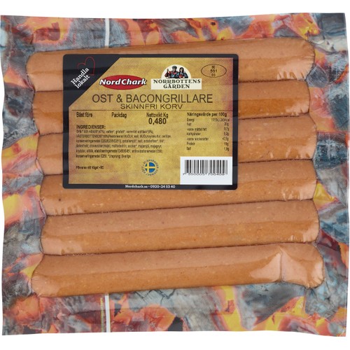 Ost & bacon Grillare Skinnfri 480g Nordchark