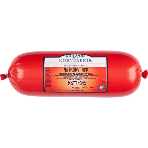 Nötkorv Rak 1kg Sorunda Korvfabrik