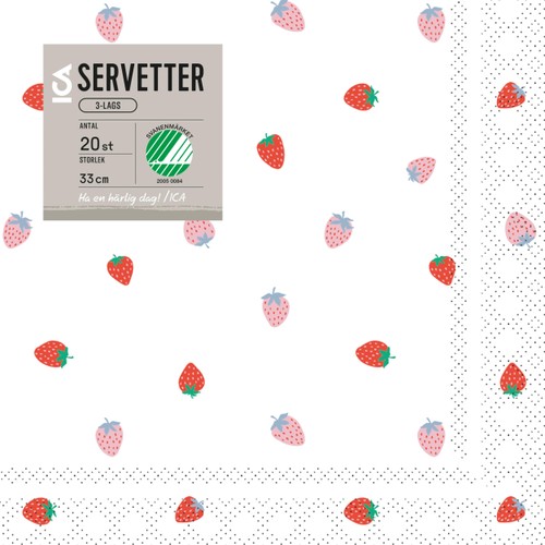 Servett 33cm Jordgubbe rosa/röd 20-p ICA