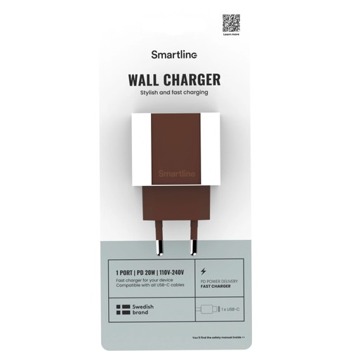 Mobilladdare USB-C 20W PD brun Smartline
