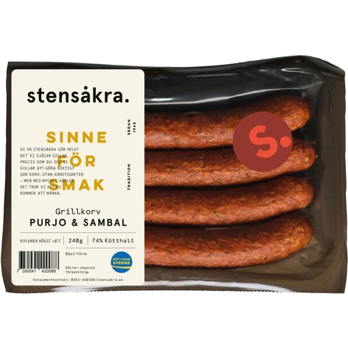 Grillkorv Purjo Sambal 74% Kötthalt 240g Stensåkra