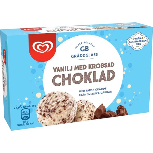 Gräddglass Vanilj med krossad choklad 500ml GB Gräddglass