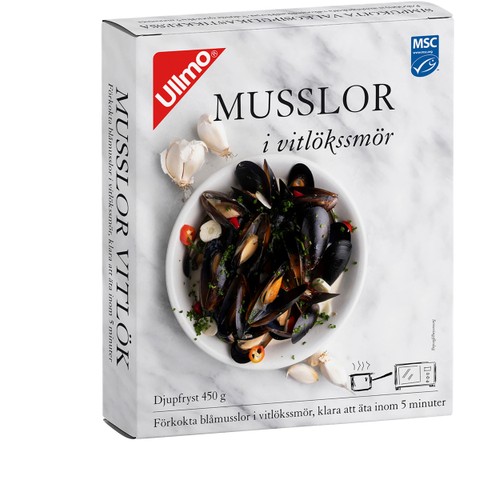 Blåmusslor i vitlökssås Fryst 450g Ullmo