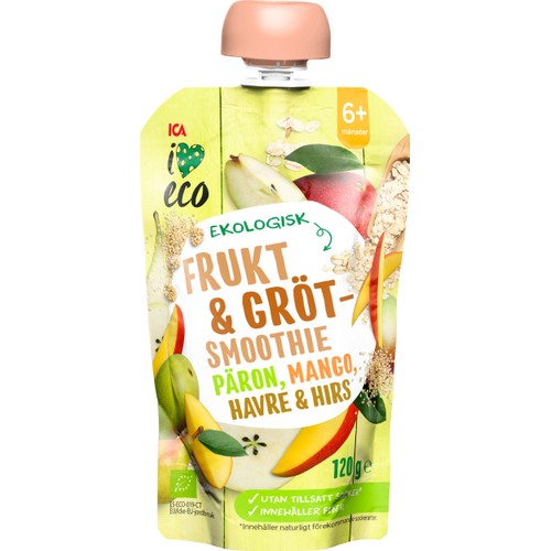 Frukt & grötsmoothie päron & mango från 6m 120g ICA I love eco