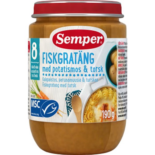 Fiskgratäng med potatismos & torsk Från 8m 190g Semper