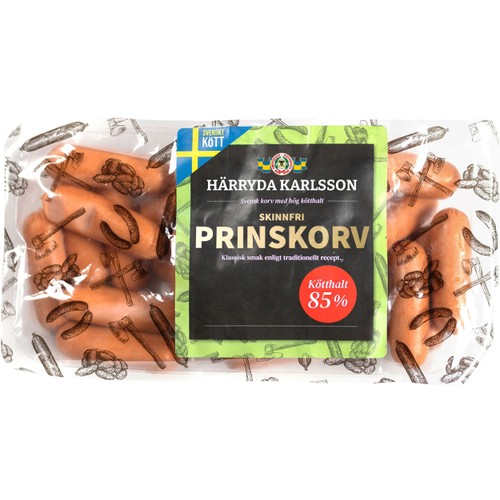 Prinskorv Skinnfri 85% Kötthalt 300g Härryda Karlsson