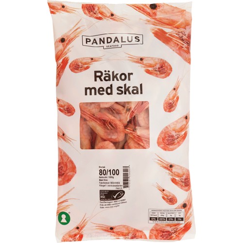 Räkor med skal 80/100 Fryst 1kg Pandalus
