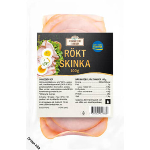 Skinka Rökt Tunna skivor 100g Charkuterifabriken