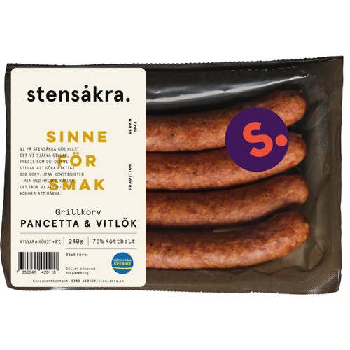 Grillkorv Pancetta och Vitlök 78% kötthalt 240g Stensåkra