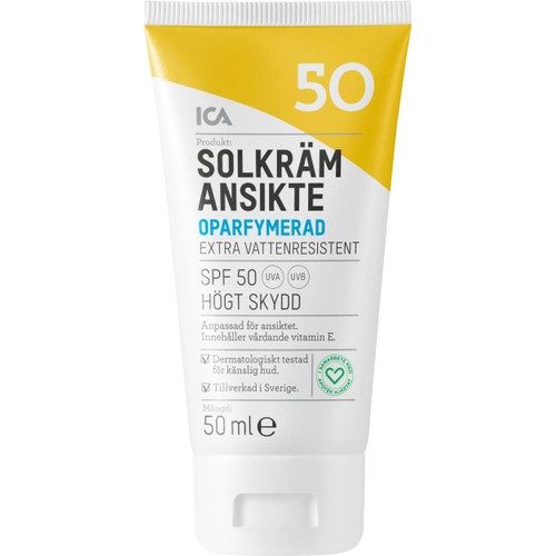 Solkräm Ansikte SPF50 Oparfymerad 50ml ICA Hjärtat