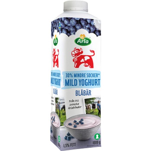 Mild Yoghurt Blåbär Mindre socker 1,5% 1kg Arla Ko 