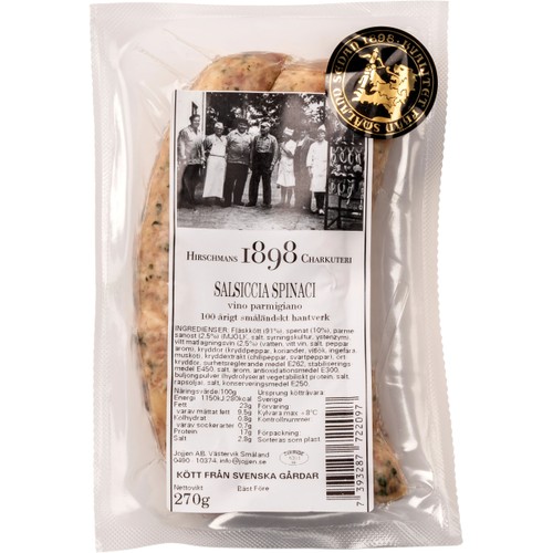 Kryddkorv Salsiccia Spinaci Vino parmigiano 270g Hirschmans Charkuteri