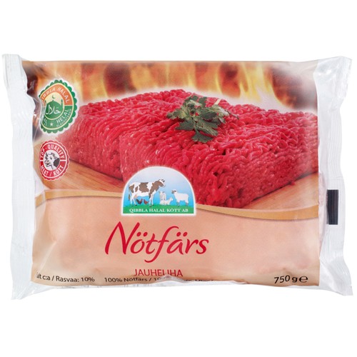 Köttfärs Nöt halal Fetthalt 10% Fryst 750g Qibbla Halal