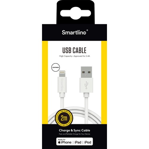 Lightningkabel 2m Vit Smartline