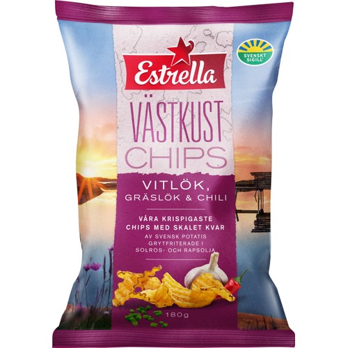 Västkustchips Vitlök Gräslök Chili 180g Estrella