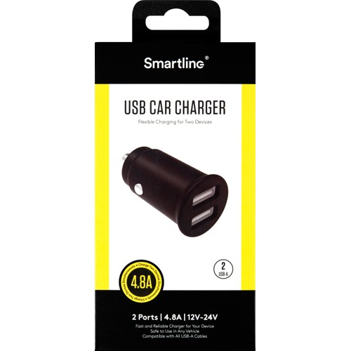 Billaddare 2xUSB 4.8a svart Smartline