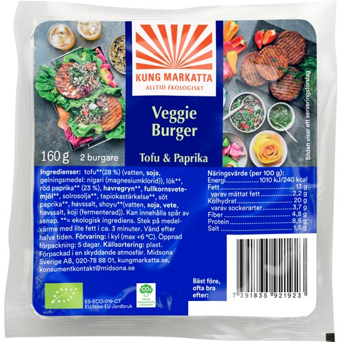 Burgare Vego Tofu/Paprika 160g Kung Markatta
