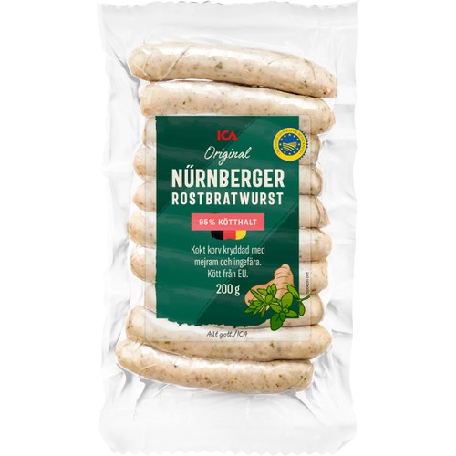 Korv Nürnberger 95% Kötthalt 200g ICA