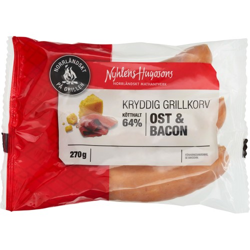 Grillkorv Ost & Bacon 270g Nyhléns Hugosons