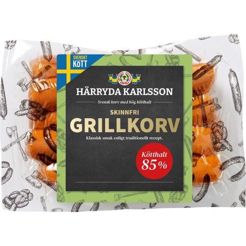 Grillkorv Skinnfri 85% Kötthalt 400g Härryda Karlsson