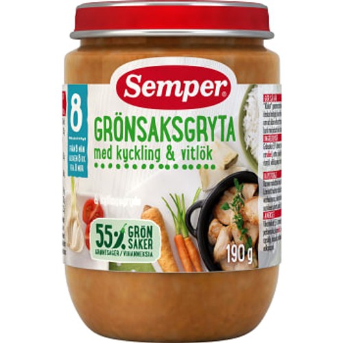 Grönsaks & kycklinggryta med vitlök Från 8mån 190g Semper
