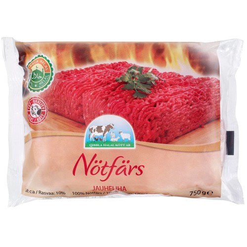 Köttfärs Nöt halal Fetthalt 10% Fryst 750g Qibbla Halal