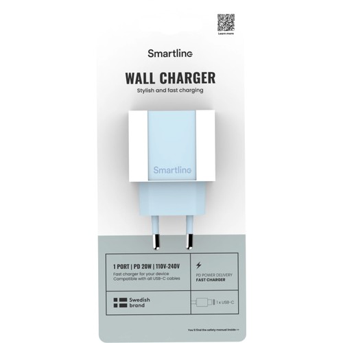 Mobilladdare USB-C 20W PD blå Smartline
