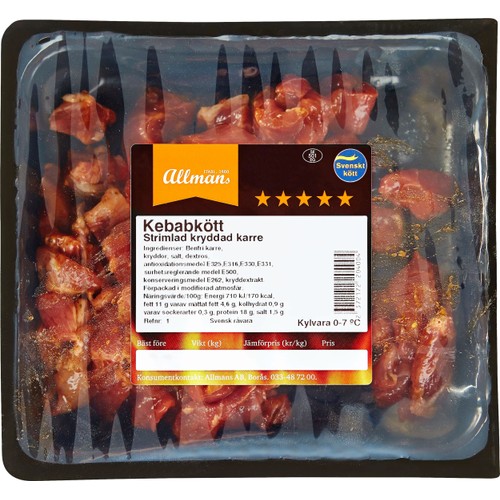 Kebabkött av strimlad karré 400g Allmans