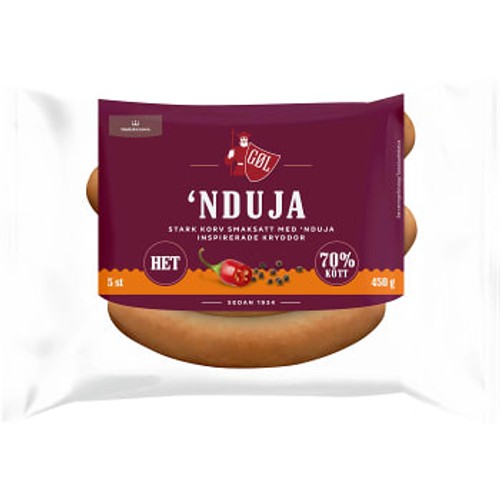 Grillkorv 'Nduja Het 70% Kötthalt 450g Göl