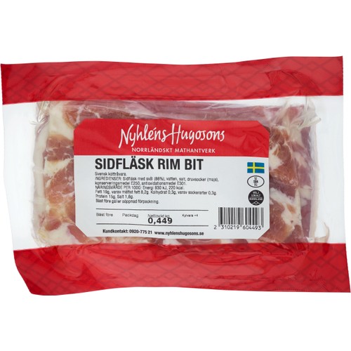 Sidfläsk i bit Rimmat ca 400g Nyhléns Hugosons