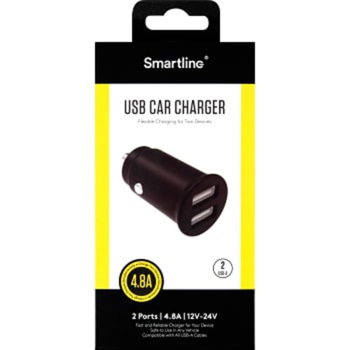 Billaddare 2xUSB 4.8a svart Smartline