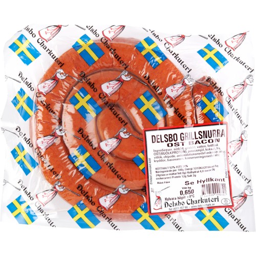 Korv Grillsnurra Ost Bacon 650g Delsbo Charkuteri