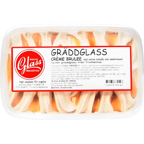 Gräddglass Crème Brulee Med Saltad Kolasås Och Smörkrokant 1000ml Bohlins Glass