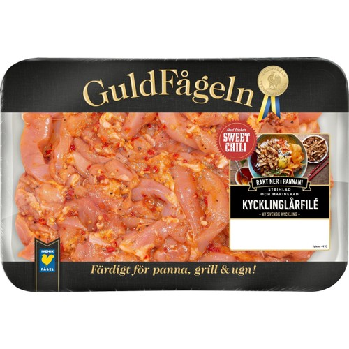 Kycklinglårfilé sweet chili strimlad och marinerad 600g Guldfågeln