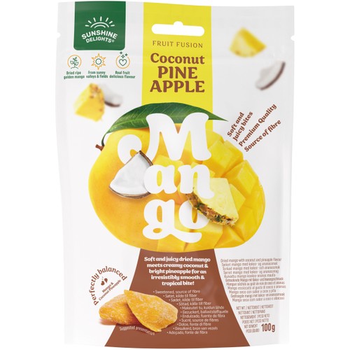 Torkad frukt Mango & Coconut Pineapple 100g Sunshine Delights