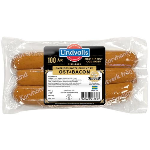 Grillkorv Ost & Bacon Grillkorv 300g Lindvalls