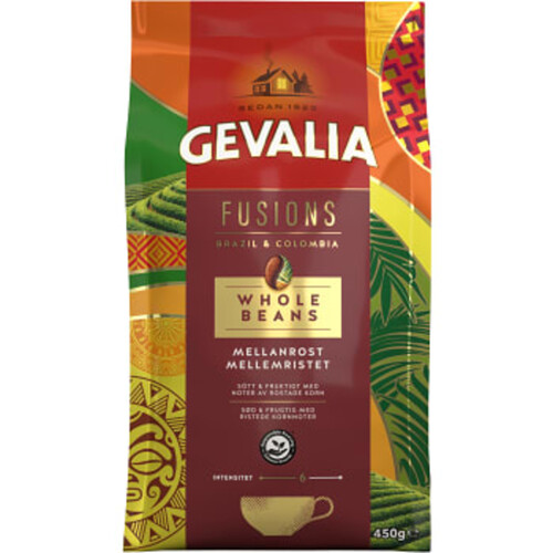 Kaffe Fusion Brazil & Colombia hela bönor 450g Gevalia